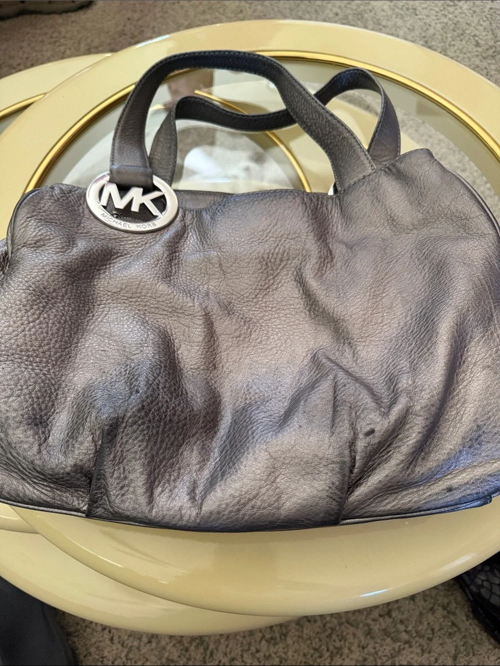 Michael Kors silvery Pebbled Leather Duffel with MK Charm